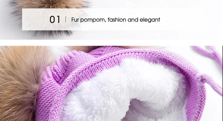 Lovely Girls Beanies Pink Heart-Shaped Rhinestones Knitted Hat With Fur Pom Pom Winter Warm And Thicken Skullies Children Cap (7)