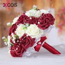 XCOS Свадебный букет ручной работы Цветы Декоративные искусственные розы цветы жемчуг Невесты акценты Свадебный букет s