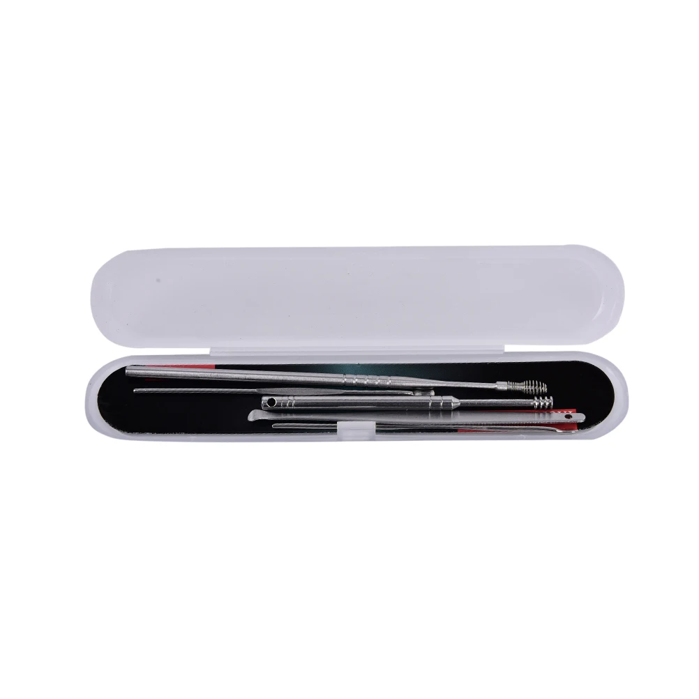 5pcs/Lot Silver Stainless Steel  Earpick with PP box Wax Remover Curette Cleaner Health Care Tools Ear Pick