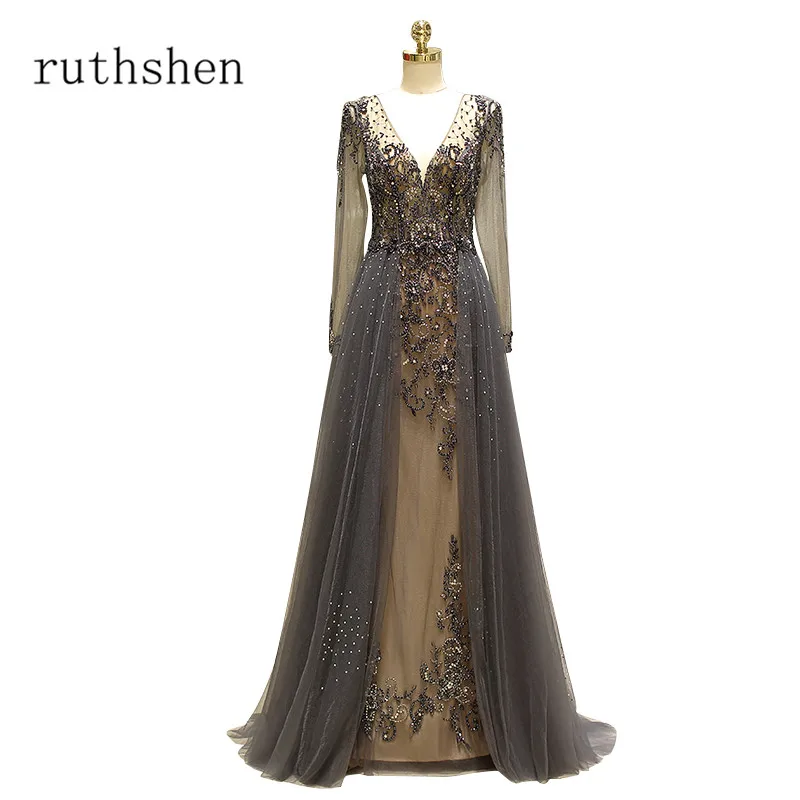 Ruthshen реальное изображение beadingпрозрачный сексуальные платья для выпускного вечера с открытой спиной, официальное вечерние платья Иллюзия Vestido De Formatura - Цвет: Picture Color