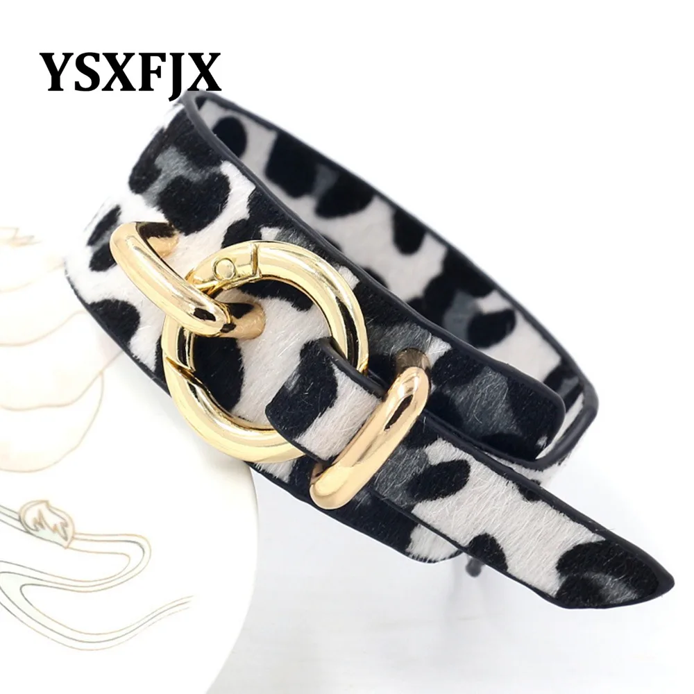 

YSXFJX 2018 Korean fashion jewelry ladies new horse hair leopard leather wide bracelet bracelet adjustable 3 colors