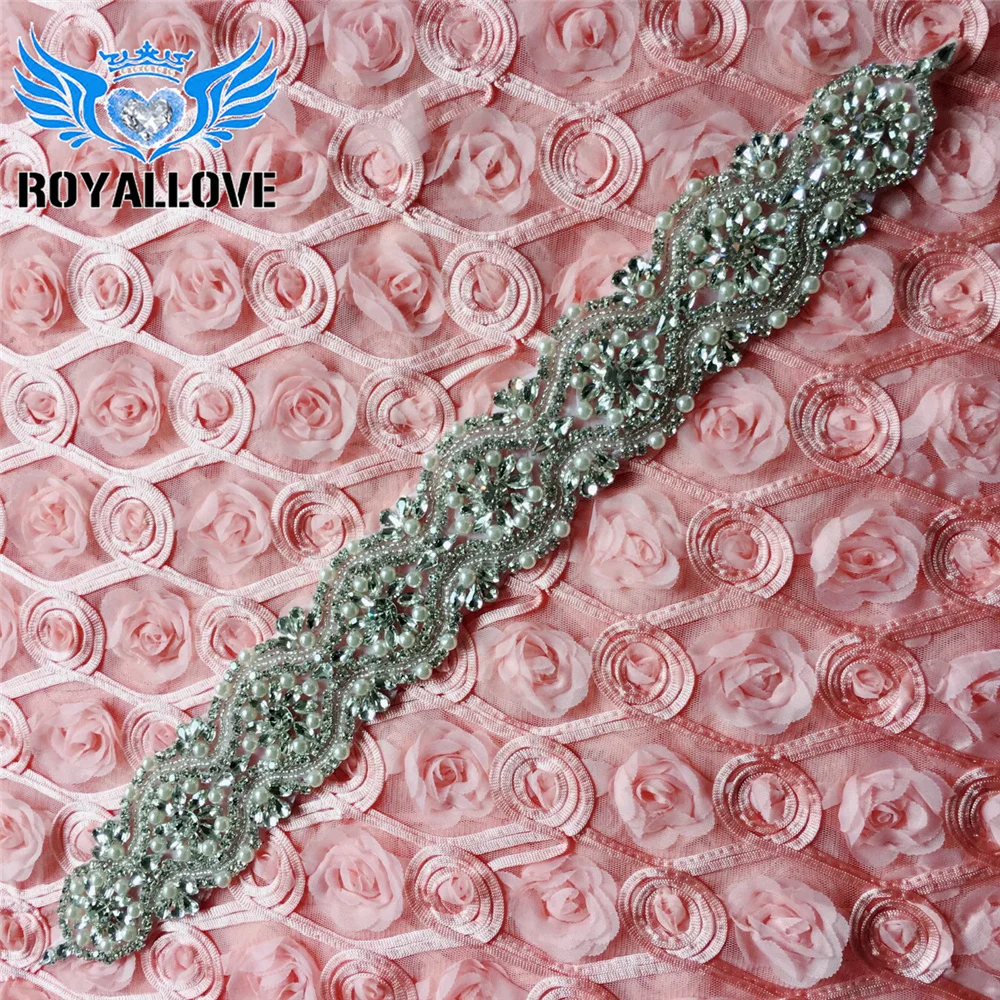 (30pcs) Wholesale Handmade Glass Bridal Sash Rhinestones Appliques With Pearl Sewing On For Wedding Dress Belt 46.5cm Long patch | Дом и сад
