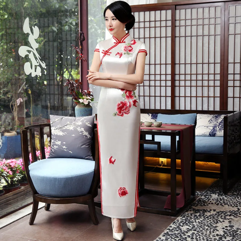 Plus Size 3XL 4XL Chinese Women Stage Show Cheongsam Elegant Ankle