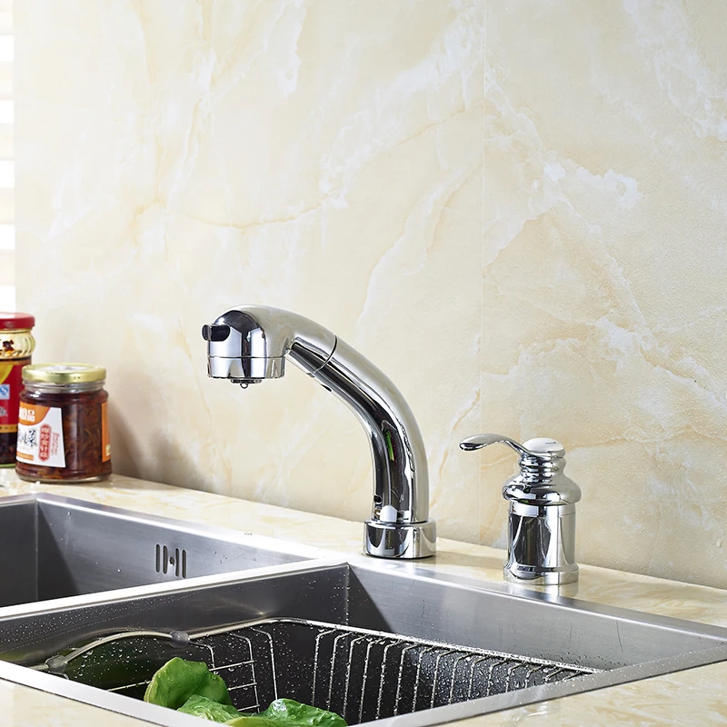 Solid Brass Kitchen Sink Faucet Single Handle Mixer Tap Hot and Cold Water Mixer Tap Chrome Polished