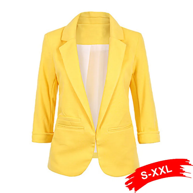 Ladies Plus Size Yellow Blazer Feminino Formal Jacket Women'S White