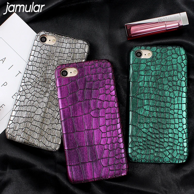 

JAMULAR Crocodile Snake Pattern PU Leather Cover for iPhone 8 7 6 6s Plus Matte Hard Case for iPhone x 6 6s 7 Phone Shell Coque