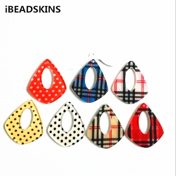 

New arrival! 34x29mm 100pcs/lot acrylic drop-shape Imitation Cloth print charms for earring/Jewelry DIY making(As shown)