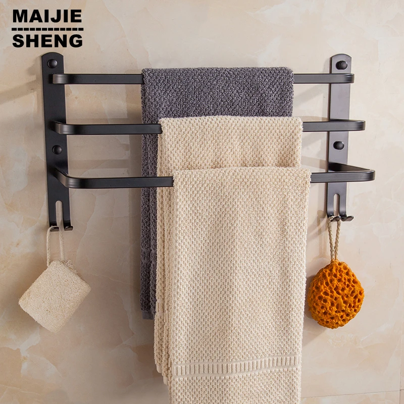 

With hook with towel bar,double towel Shelf bathroom shelf Bathroom black towel shelf blackend Finish towel shelf
