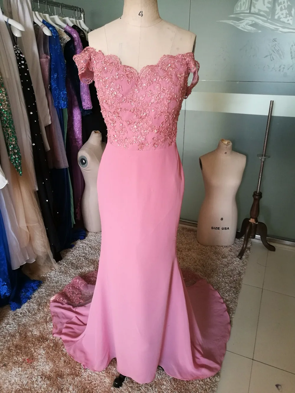 Blush Pink Cap Sleeve Lace Wedding Party Dress Mermaid Sweep Train ...