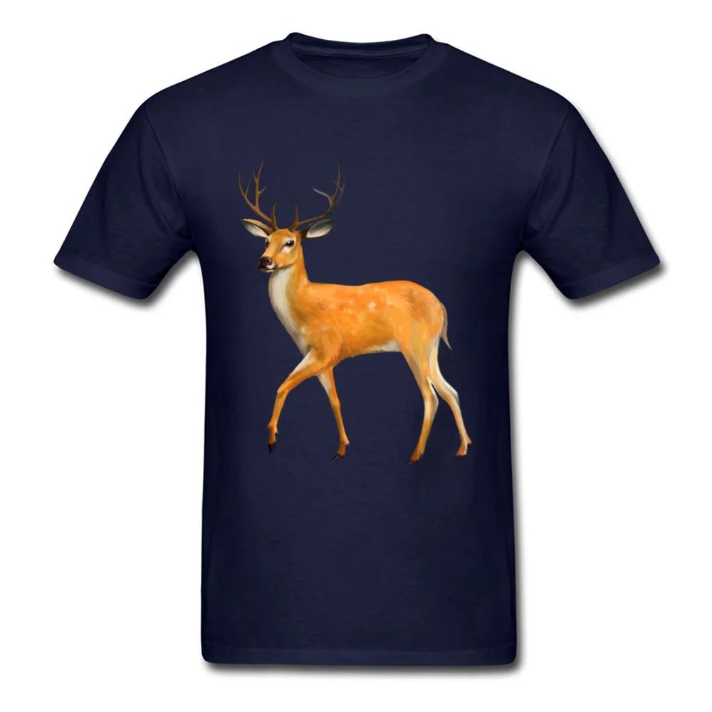 deer painting 100% Cotton Fabric T-shirts for Men Short Sleeve Tops T Shirt New Design Labor Day O Neck Tops T Shirt Summer deer painting navy