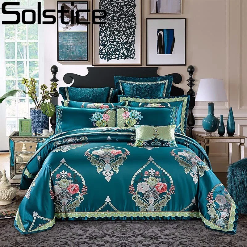 

Solstice European Style Super Luxury Jacquard 4Pcs Bedding Set 100% Cotton Bedspread Flower Duvet Cover Bedlinen Queen King Size