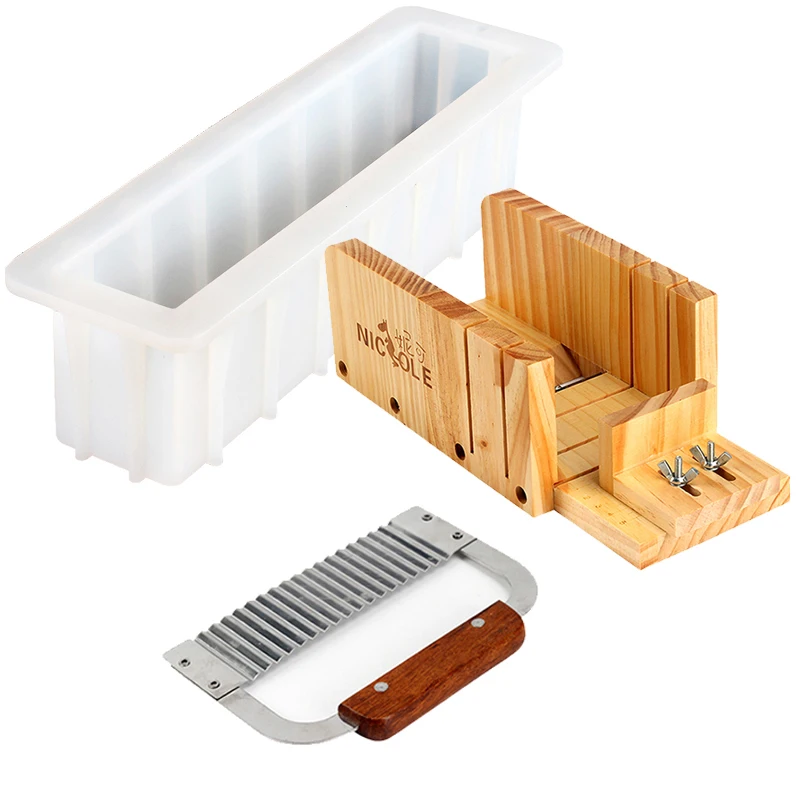 

Swirl Silicone Loaf Soap Mould DIY Soaps Making Tool Set Adjustable Cutting Box with Stainless Steel Cutter