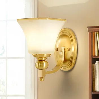 

American Rural Simple Copper Glass Led E27 Wall Lamp For Living Room Bedroom Aisle Entrance 80-265v 2157