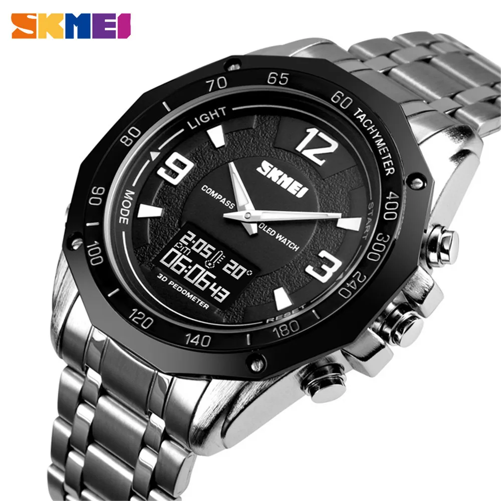

SKMEI Men Digital Watch Compass Temperature Electronic Wristwatch 3Bar Waterproof Chronograph Calorie Pedometer Sport Watch 1464