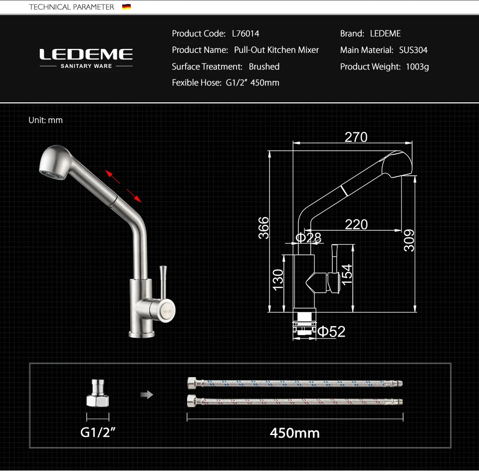 filtered water tap kitchen LEDEME Kitchen Faucet Swivel Spouts Sprayer Brushed Nickel Deck Mounted Vessel Sink Stainless Steel Faucets Mixer Tap L76014 plate rack wall