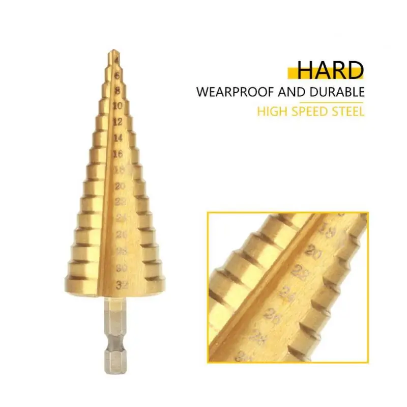 

1Pcs High Speed Steel Step Cone Drill Bit Hole Cutter Hex Shank Titanium Plating Drill