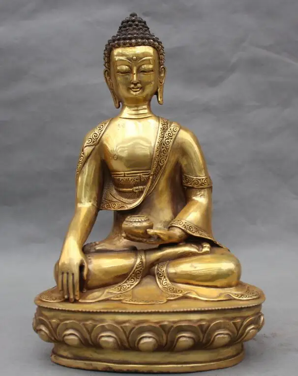 

S7055 12" Tibet Buddhism Bronze Gilt Seat Shakyamuni Sakyamuni Buddha Bowl Statue P D0318