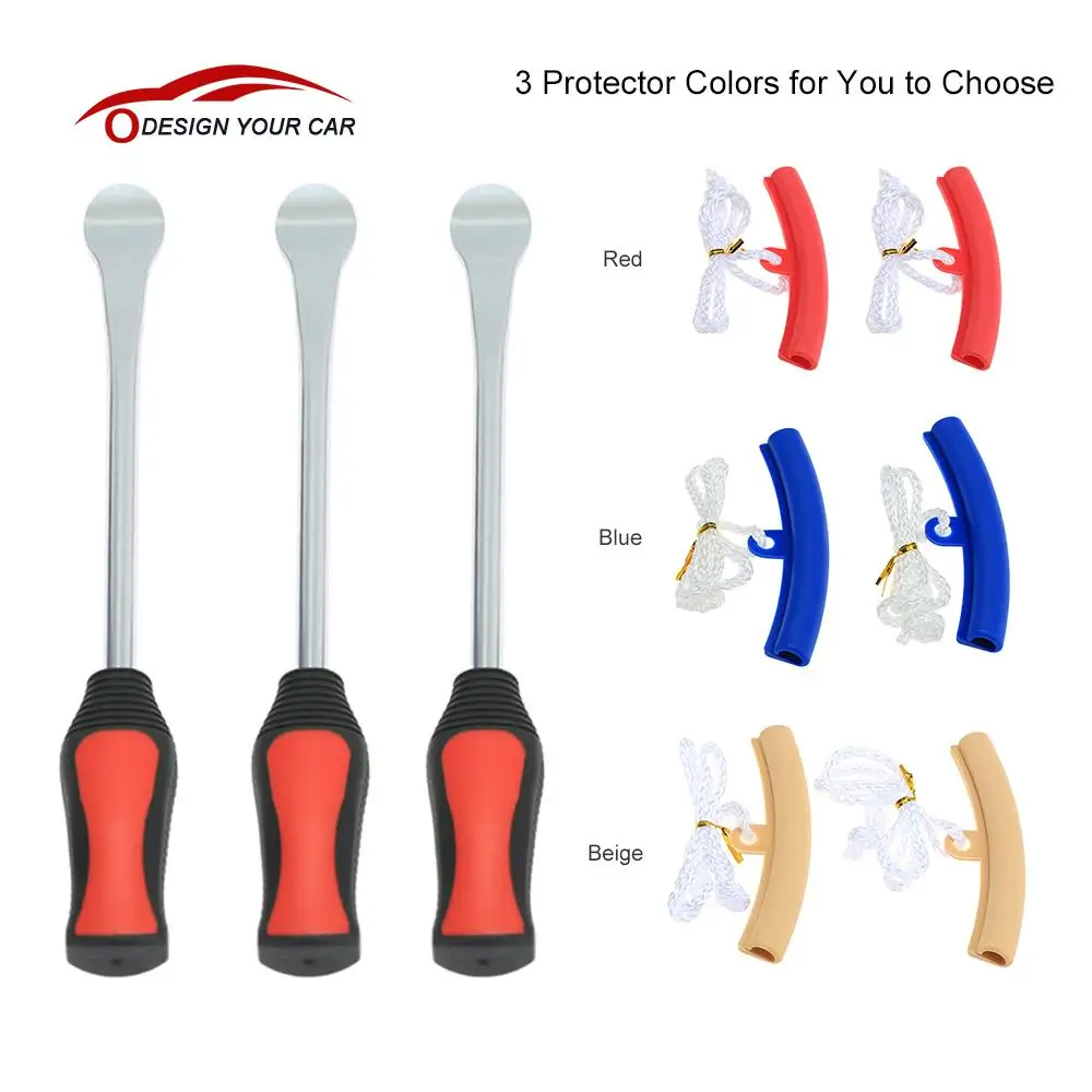 3 Tire Lever Tool Spoon + 2 Wheel Rim Protectors Tool Kit for