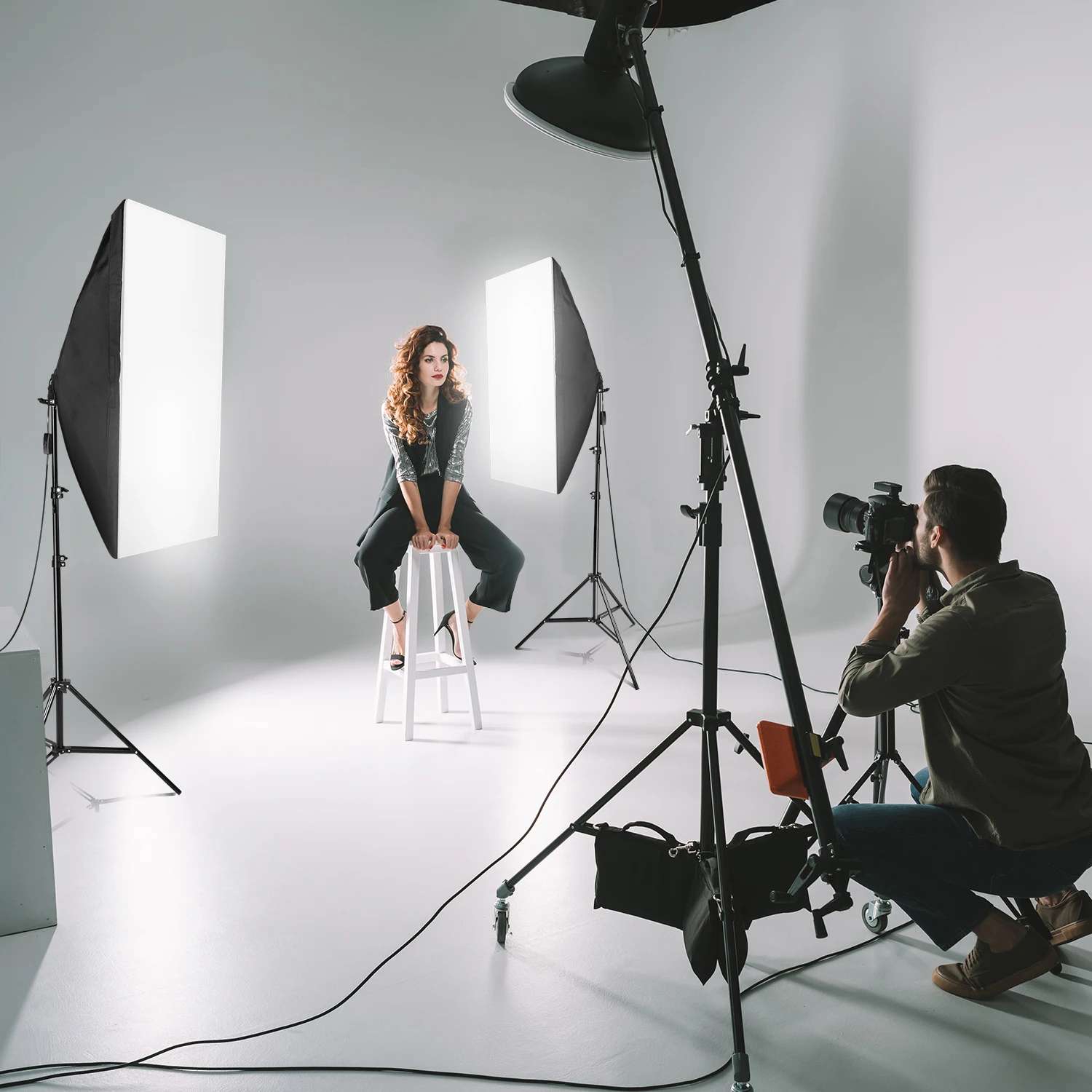  ZUOCHEN Photo Studio White Black Gray Green Screen Backdrop Light Stand Softbox Lighting Kit With 3