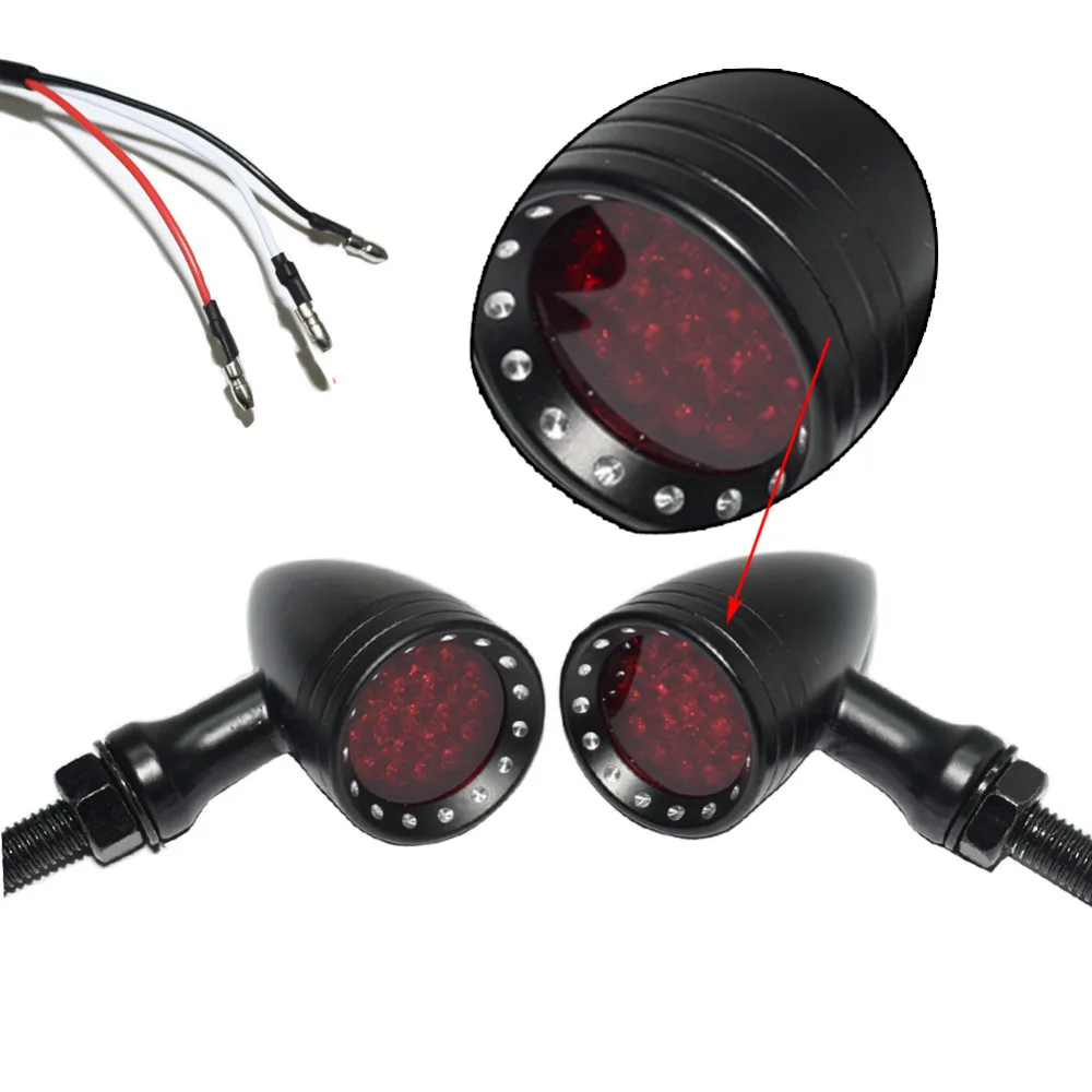 Motorcycle 1 Pair 10mm Black Chrome Flashing LED Brake Blinker Light