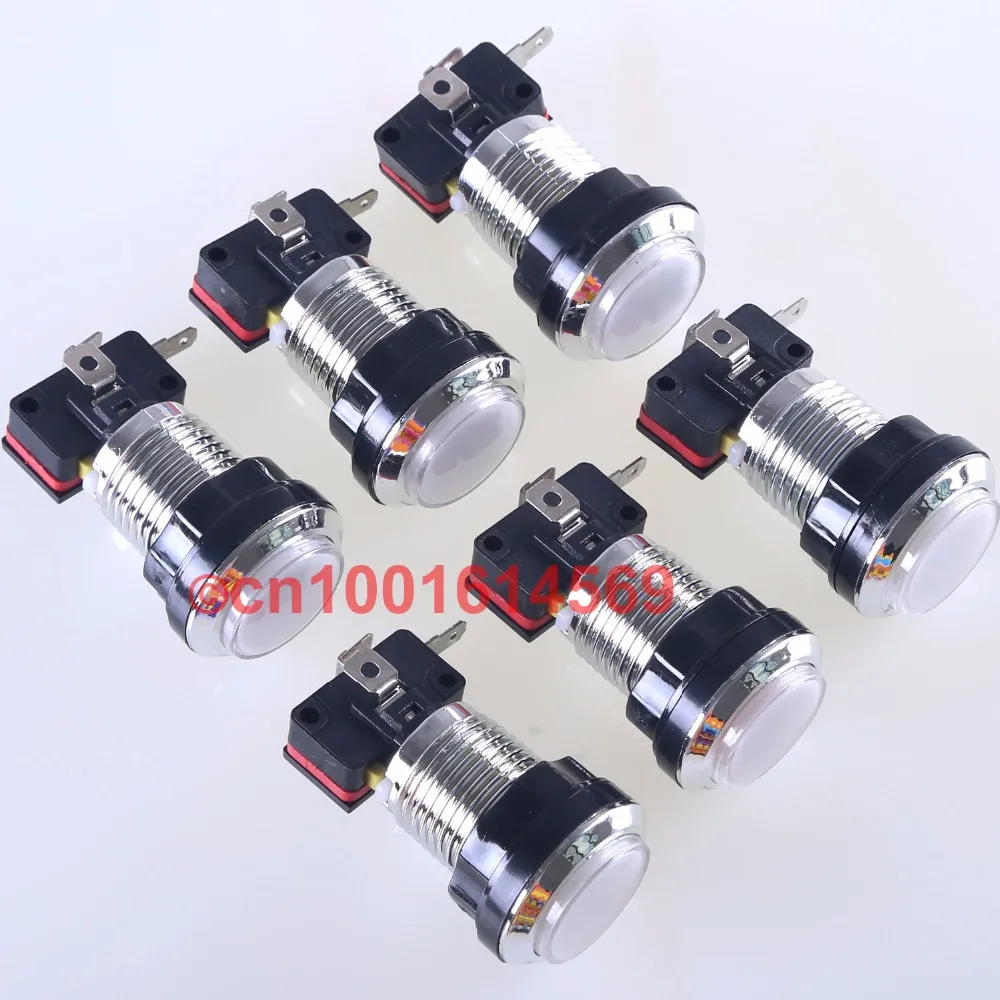 

6pcs 5V 30mm Round Silver LED illuminate Arcade LED Push Button for Arcade Sticks USB Connector Project & Retropie 3B - White