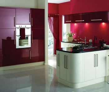 

Purplish red and white lacquer kitchen cabinet