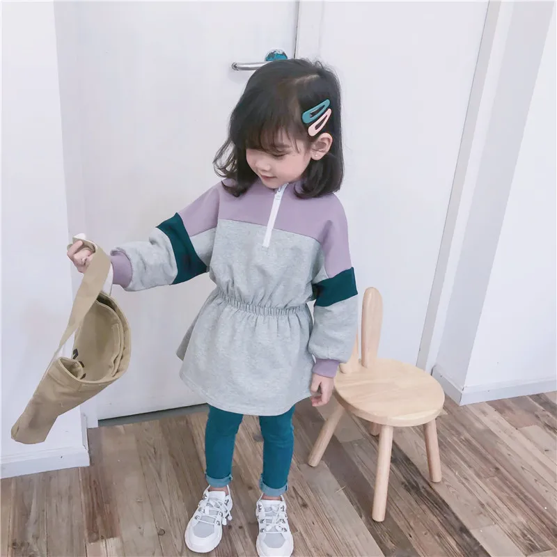 Весенние модные платья с капюшоном в стиле пэчворк для девочек повседневные платья с длинными рукавами для детей 2-6 лет
