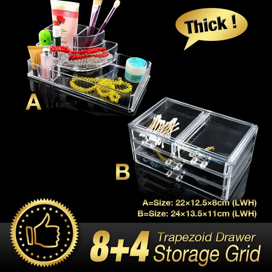 

12 Grids 3 Layer Drawers Organizer Set Storage Box Lipstick Case jewelry Makeup Holder Clear Acrylic Sundry Cabinet EQC381 POK