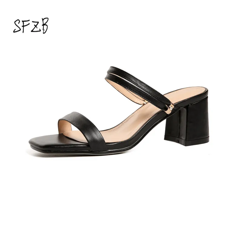 

SFZB new 2018 genuine leather suede summer sandals high heels under dress black white size 34-40