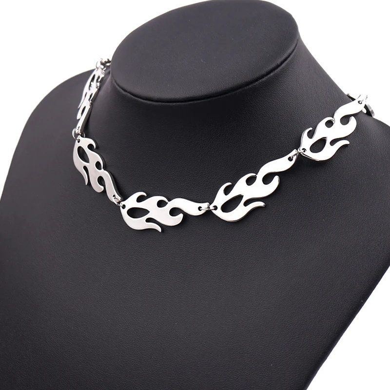 

Fashion Hiphop Harajuku streetwear Flame Necklace Punk Accessory Rock Chain Choker Necklaces Men's And Women's Jewelry