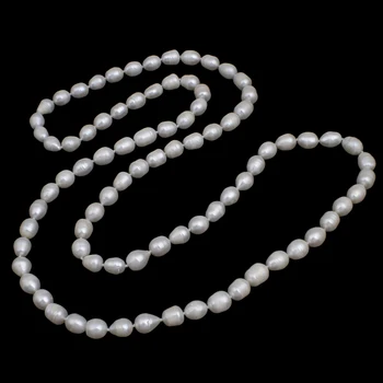 

119CM Long Sweater Chain Necklace Wedding Bridal Gifts Natural Freshwater Pearl Necklace White Pearl Beaded Necklace Women Girl