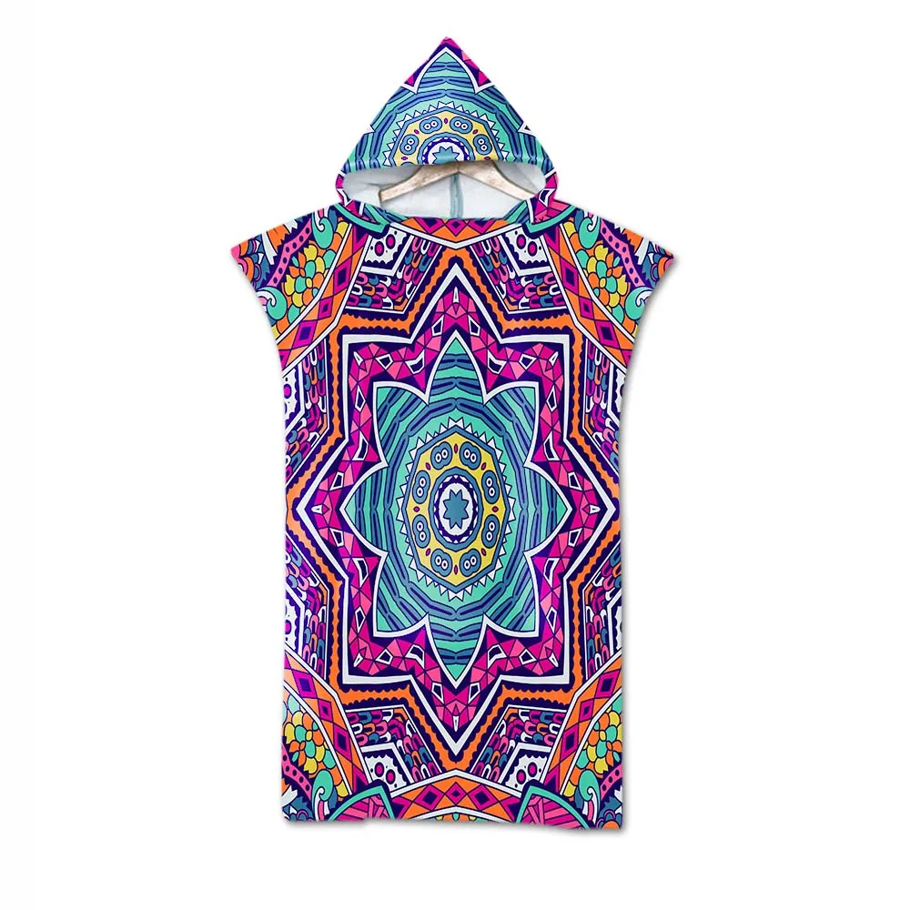 

Bohemian Geometric Microfiber Bath Beach Towel with Hooded Robe Poncho for Swimming Beach Surf Man Woman Bathrobe Beachwear