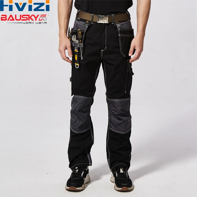 

Mens Work Trousers Polyester Working Cargo Clothes Safety Workwear Pants Multi-pockets For Tools Black/Grey/Blue B128