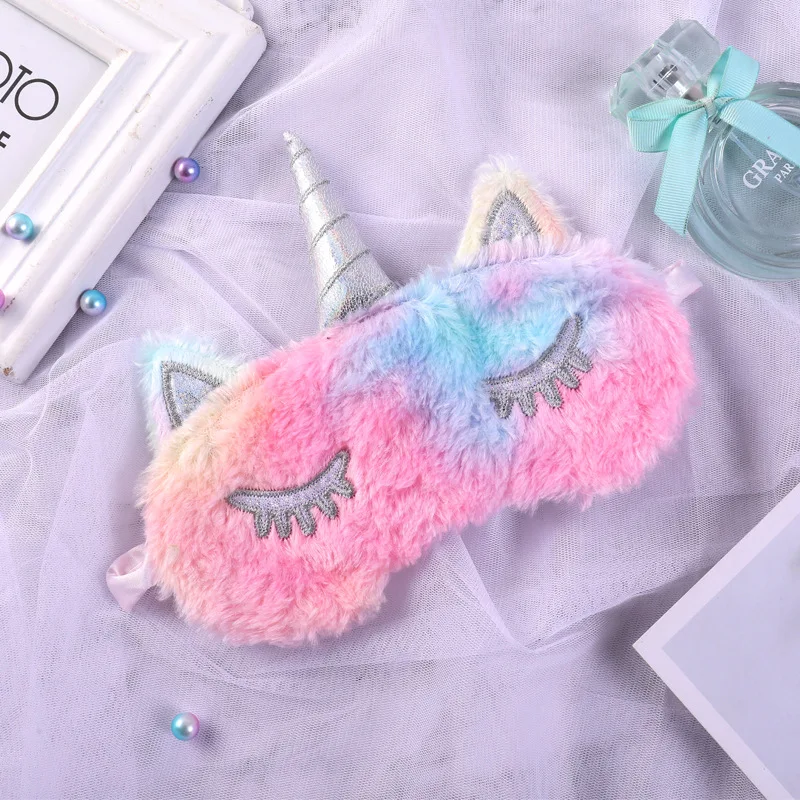 New 1pc Unicorn Eye Mask Sleep Cute Plush Eye Mask Cover Shade Eyeshade Mask Travel Suitable For Travel Home Party Gifts