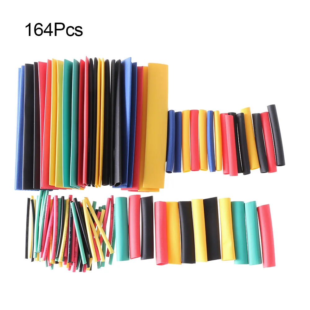 

164pcs/Set Polyolefin Shrinking Assorted Heat Shrink Tube 8 Sizes Electrical Cable Tube Wire Cable Insulated Sleeving Tubing Set