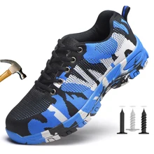 Новинка; комфортная обувь унисекс; Мужская дышащая обувь со стальным носком; противоскользящие проколы; уличные рабочие ботинки; камуфляжная обувь; большие размеры