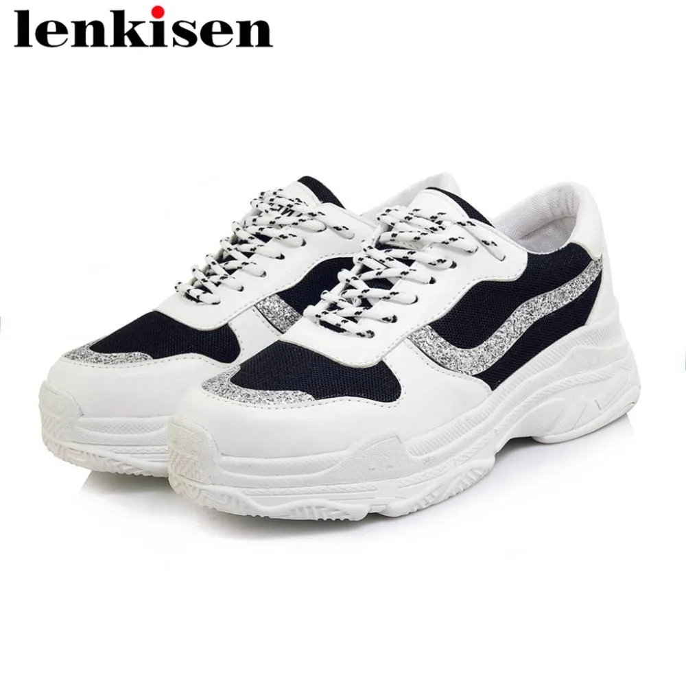 

2018 Concise design vintage mixed colors round toe med bottom platform lace up pu big size fashion comfort vulcanized shoes L8f6