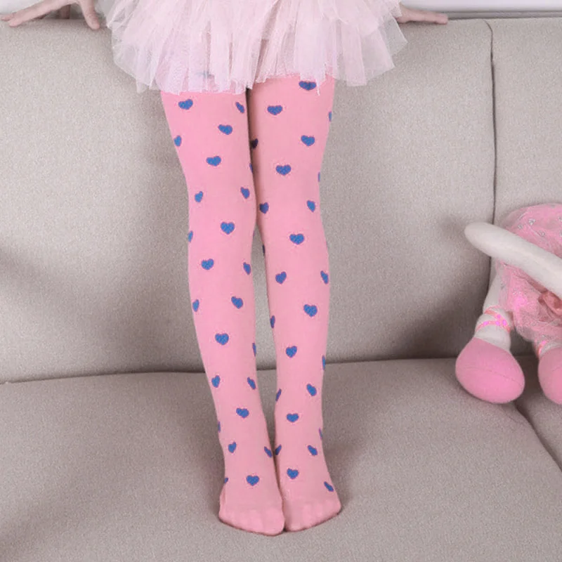 Модные детские леггинсы с принтом сердца; яркие разноцветные колготки для девочек; бархатные чулки; FJ88 - Цвет: Pink