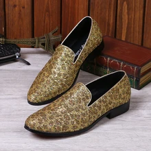 Christia Bella Neues Echtes Leder Männer Schuhe Glitter Männer Italienischen Slipper Fashion Gold Partei Business Kleid Schuhe für Männer Wohnungen
