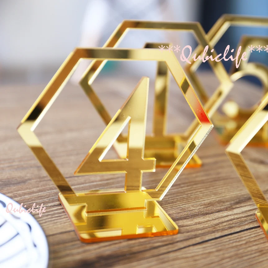 Hexagon-Table-Number-Signs-for-Wedding-Party-Decor-silver-or-Gold-Acrylic-Number-Roman-Numerals-Geometric