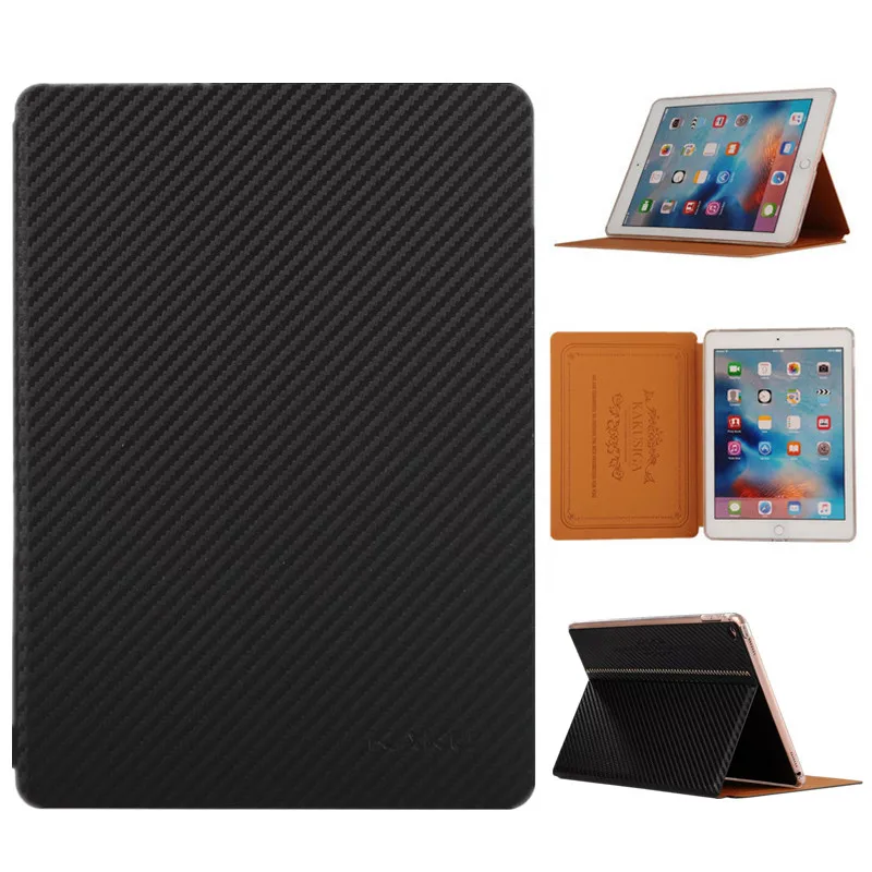 Brand Luxury Carbon Fiber Case for iPad Air 2 Flip PU Leather Smart