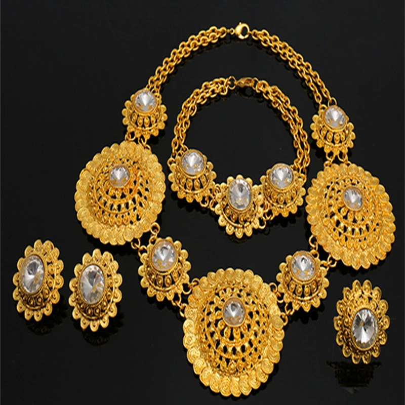 

Luxury Flower Boom Women Nigerian Bridal Naija Bride imitate Cubic Zirconia Necklace Dubai 4PCS Jewelry Set Jewellery Addiction