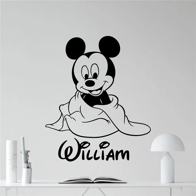 Papier peint Mickey Mouse Mur Art Autocollant Personnalisé Nom Chambre Garçons Rouleaux de papier peint