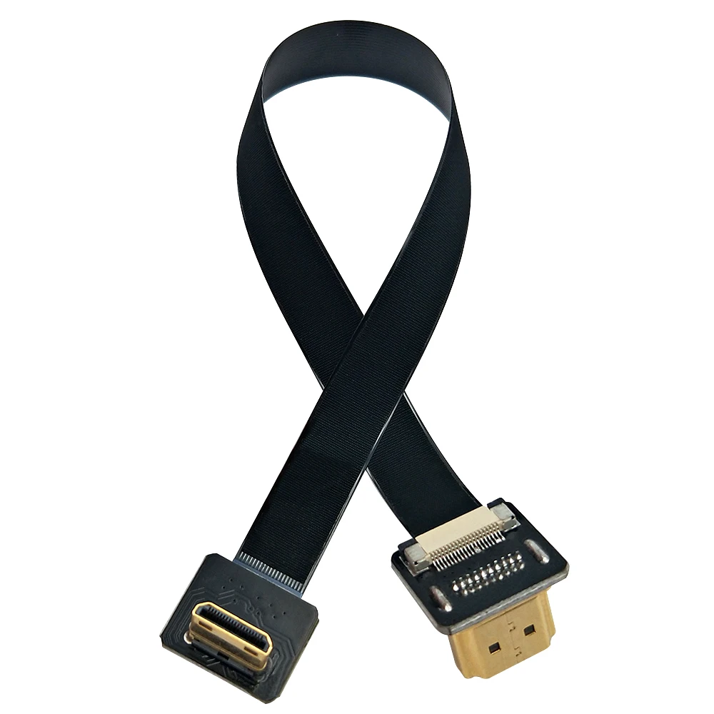 Danspeed أسفل بزاوية m/m نوع hdmi وذكر أن ميني hdmi ذكر hdtv fpc شقة كابل موصل التلفزيون 20 سنتيمتر