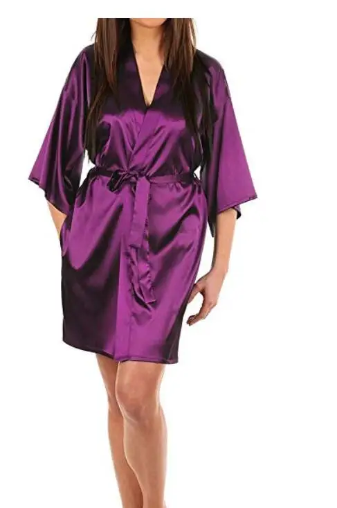 Женский халат, шелковый атлас, однотонное кимоно, халат, модный банный ночной халат, сексуальный халат, большой размер, женский халат для подружки невесты - Цвет: Purple