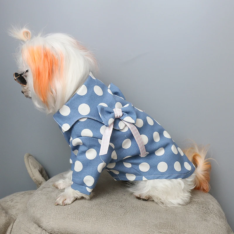 Милая рубашка в горошек с бантом для собаки одежда для щенка кошки весенне-летняя одежда для собак Чихуахуа Йоркширский Пудель Костюм для мопса Прямая поставка