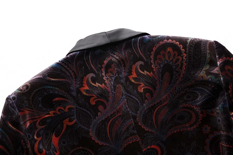 PYJTRL бренд джентльмен роскошный Ретро Винтаж шаль нагрудные бархат печати Блейзер Slim Fit цветочный узор пальто для мужчин повседневный костюм куртка