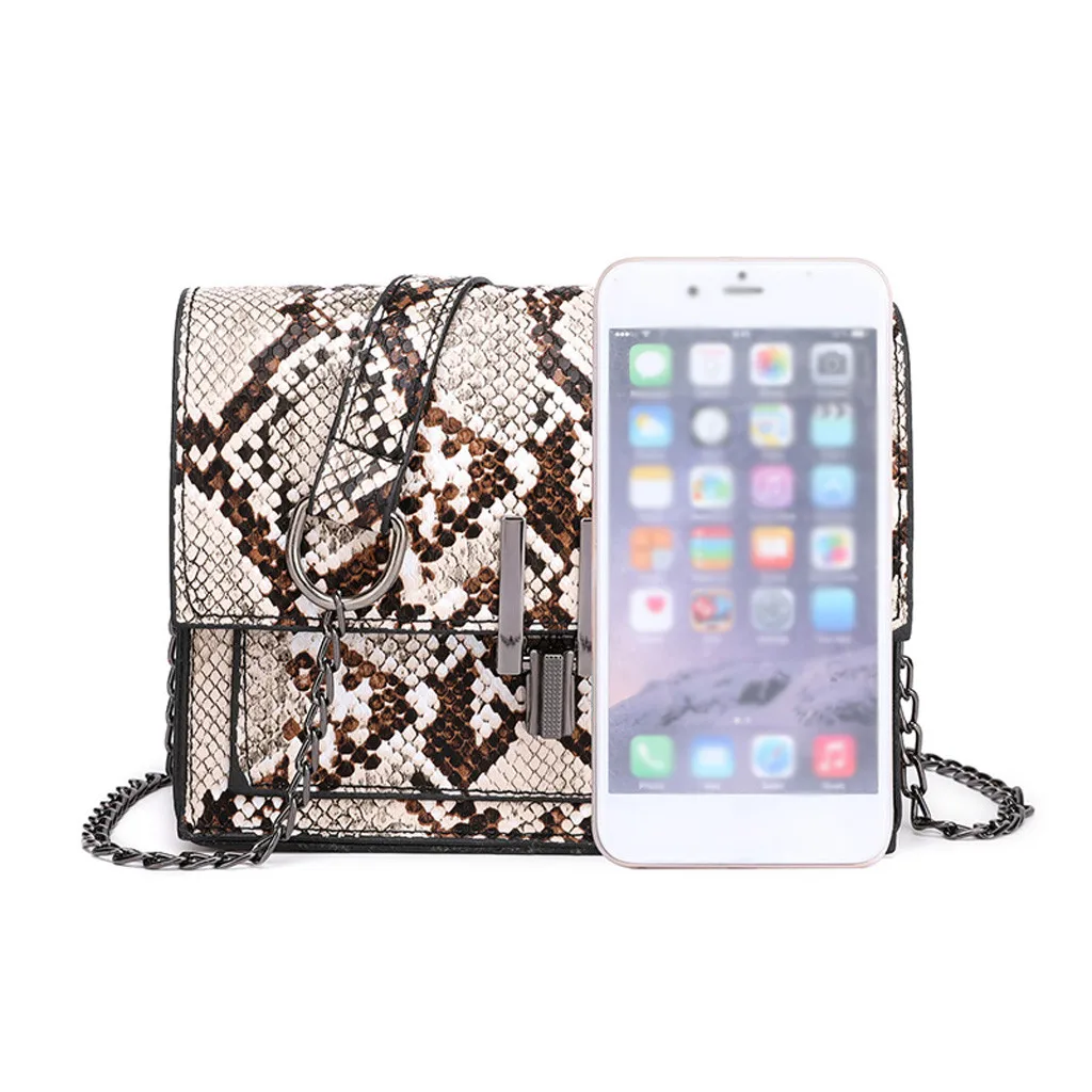 Retro Serpentine Chain Square Crossbody Bags for Women Handbag Print PU Leather Shoulder Bag Female Snake Messenger Bag#YU