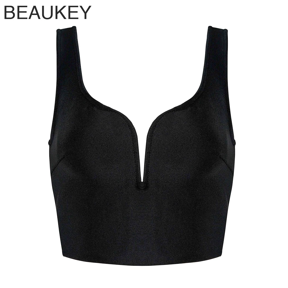 

Black V Neck 2018 New Fashion Sexy Women Summer Bandage Short Crop Top