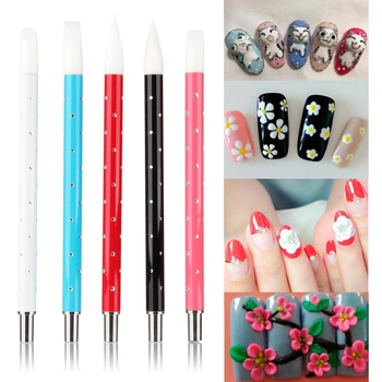 

5Pcs/Set Soft Silicone Nail Brush Sculpture Dotting Pen Carving Emboss Painting Nail Dotting Pens Gel Polish Nail Art Manicures